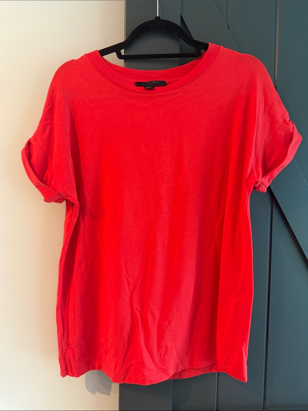All Saints Bold Red Crew cuffed T-Shirt